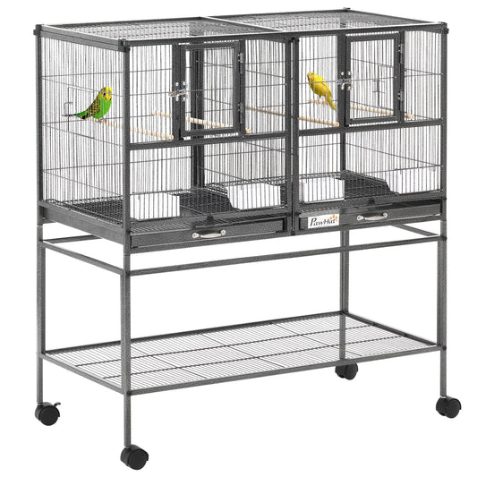 Photo of PawHut Large Bird Cage Parrot Cage with Divider, Slide Tray for Finch Canaries Parakeets Cockatiels, 95 x 45.5 x 102 cm in cm colour on a white background