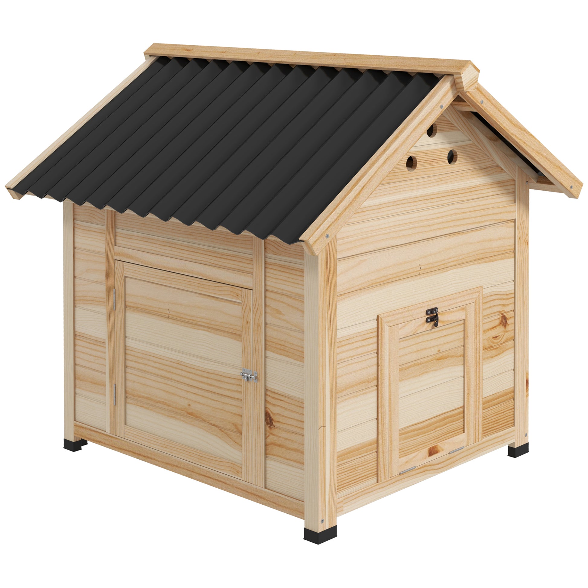 Photo of PawHut Wooden Duck House with Double Doors, Openable Roof, Ventilation Holes, Removable Base, Natural Wood Finish in Finish colour on a white background