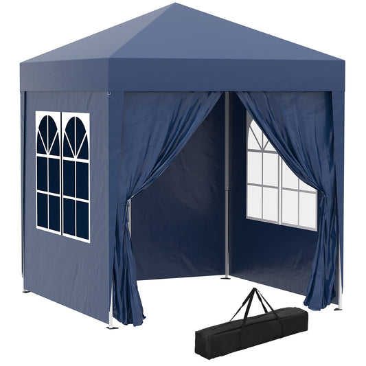 Photo of Outsunny 2 x 2 m Garden Pop Up Gazebo, Wedding Party Tent Marquee, Water Resistant Awning Canopy with Sidewalls, Windows, Carry Bag, Blue in Blue colour on a white background