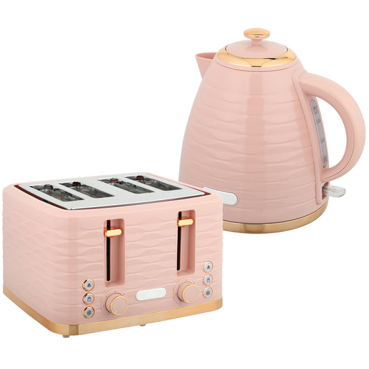Photo of HOMCOM 3000W 1.7L Kettle & 4 Slice Toaster, Kettle and Toaster Set with 7 Browning Controls and Crumb Tray, Light Pink in Pink colour on a white background