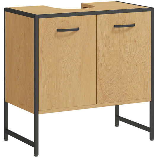 Photo of HOMCOM Bathroom Vanity Unit, Under Sink Storage Cabinet with Soft-Close Doors for Basin without or with Pedestal, Natural in Natural colour on a white background
