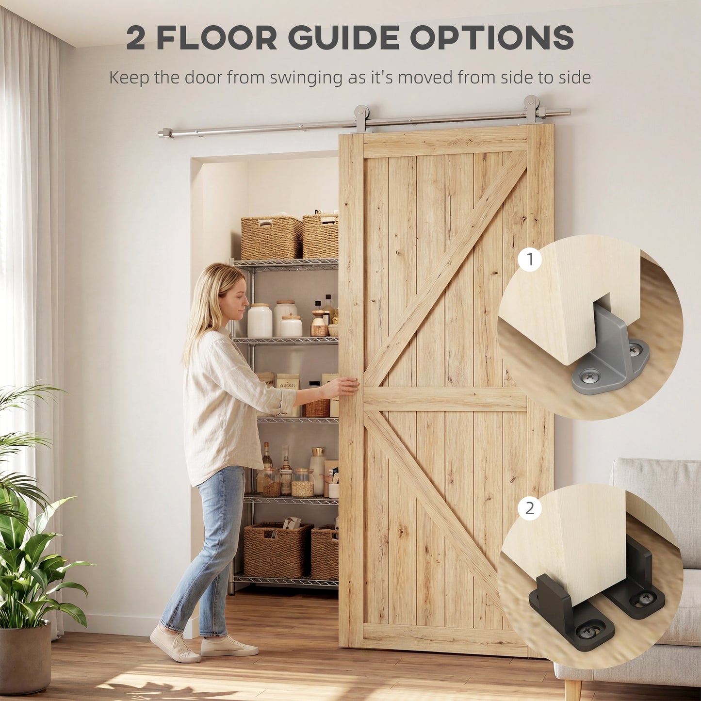 HOMCOM Sliding Door Hardware Kit Smooth Quiet 304 Stainless Steel for 180cm Track Sliver Tone