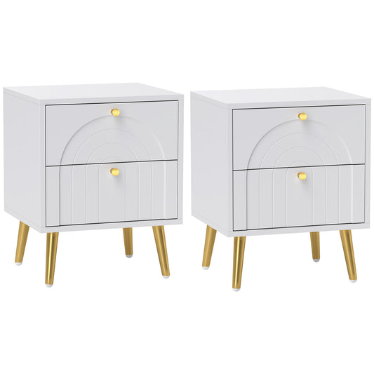 Photo of HOMCOM 2-Drawer Bedside Table Set of 2 - White in White colour on a white background