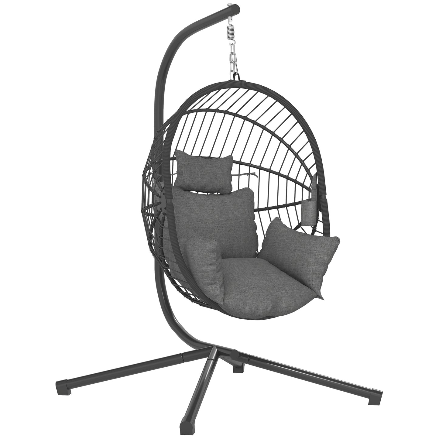 Photo of Outsunny Metal Stand Hanging Egg Chair, with Full Body Padded Seat - Grey in Grey colour on a white background