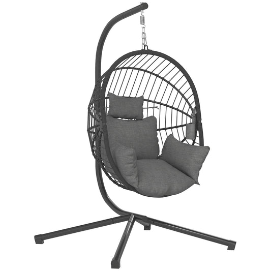 Photo of Outsunny Metal Stand Hanging Egg Chair, with Full Body Padded Seat - Grey in Grey colour on a white background