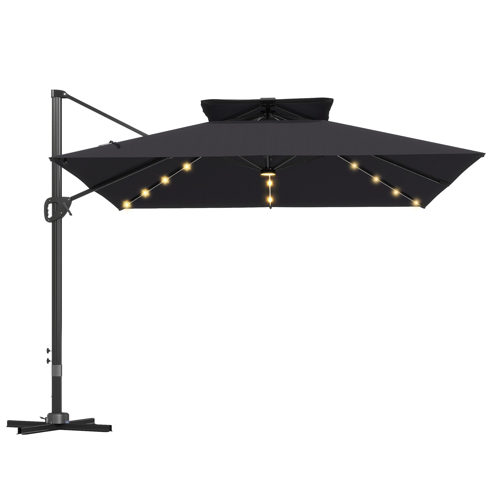 Photo of Outsunny Multi-Angle LED Light Parasol Umbrella - Black in Black colour on a white background