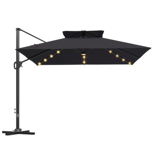 Photo of Outsunny Multi-Angle LED Light Parasol Umbrella - Black in Black colour on a white background