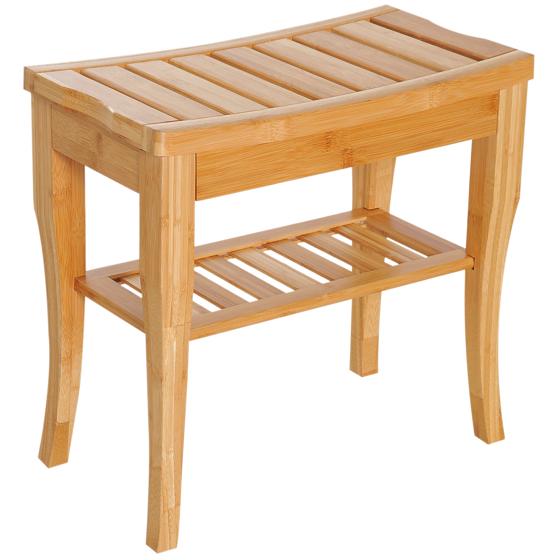 Photo of HOMCOM 45cm 2-Tier Slatted Shower Bench Storage Seat w/ 4 Legs Comfortable Safe Bathroom Stool Spa Bath Organiser in Organiser colour on a white background