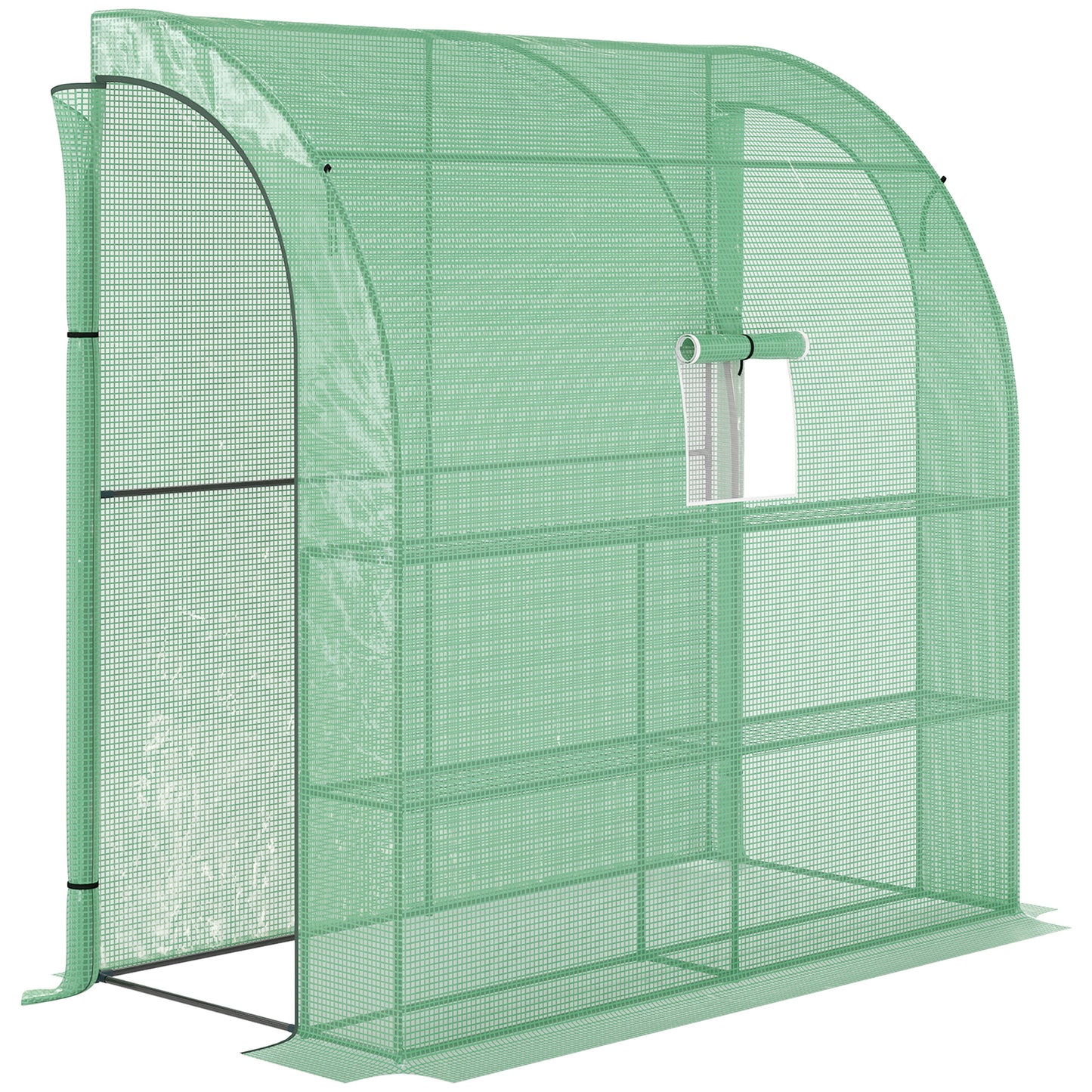 Photo of Outsunny Small Lean to Greenhouse 3-Tier with Shelves Outdoor, Green in Green colour on a white background