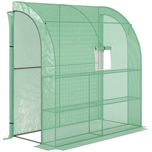 Photo of Outsunny Small Lean to Greenhouse 3-Tier with Shelves Outdoor, Green in Green colour on a white background