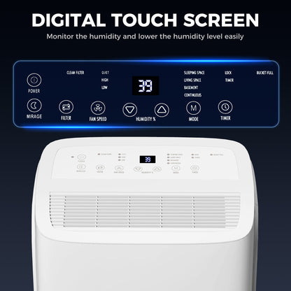 HOMCOM dehumidifier with digital touch controls, humidity display, and wide air outlet