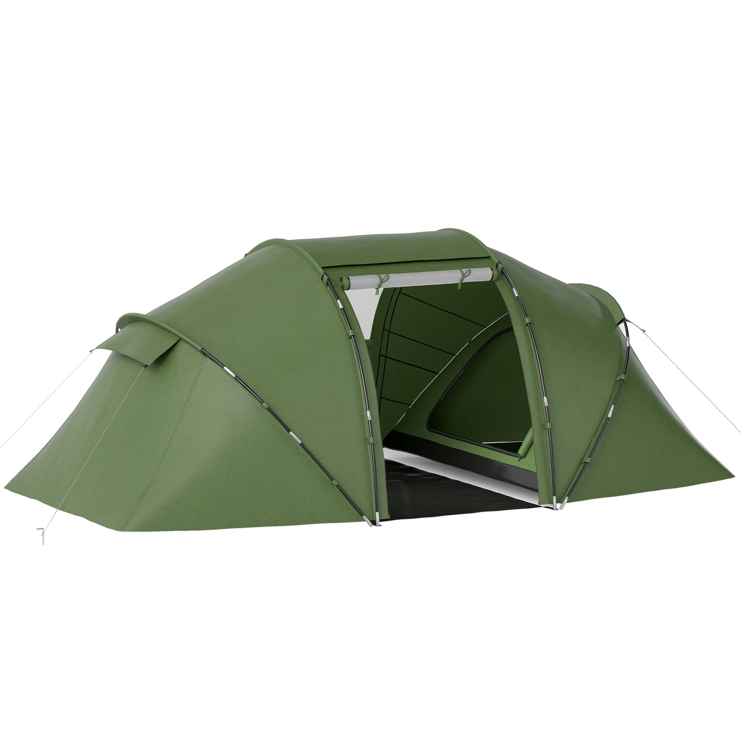 Photo of Outsunny 4-6 Man Camping Tent with Living Area and 2 Bedrooms, Hiking Sun Shelter, UV Protection Tunnel Tent, Dark Green in Green colour on a white background