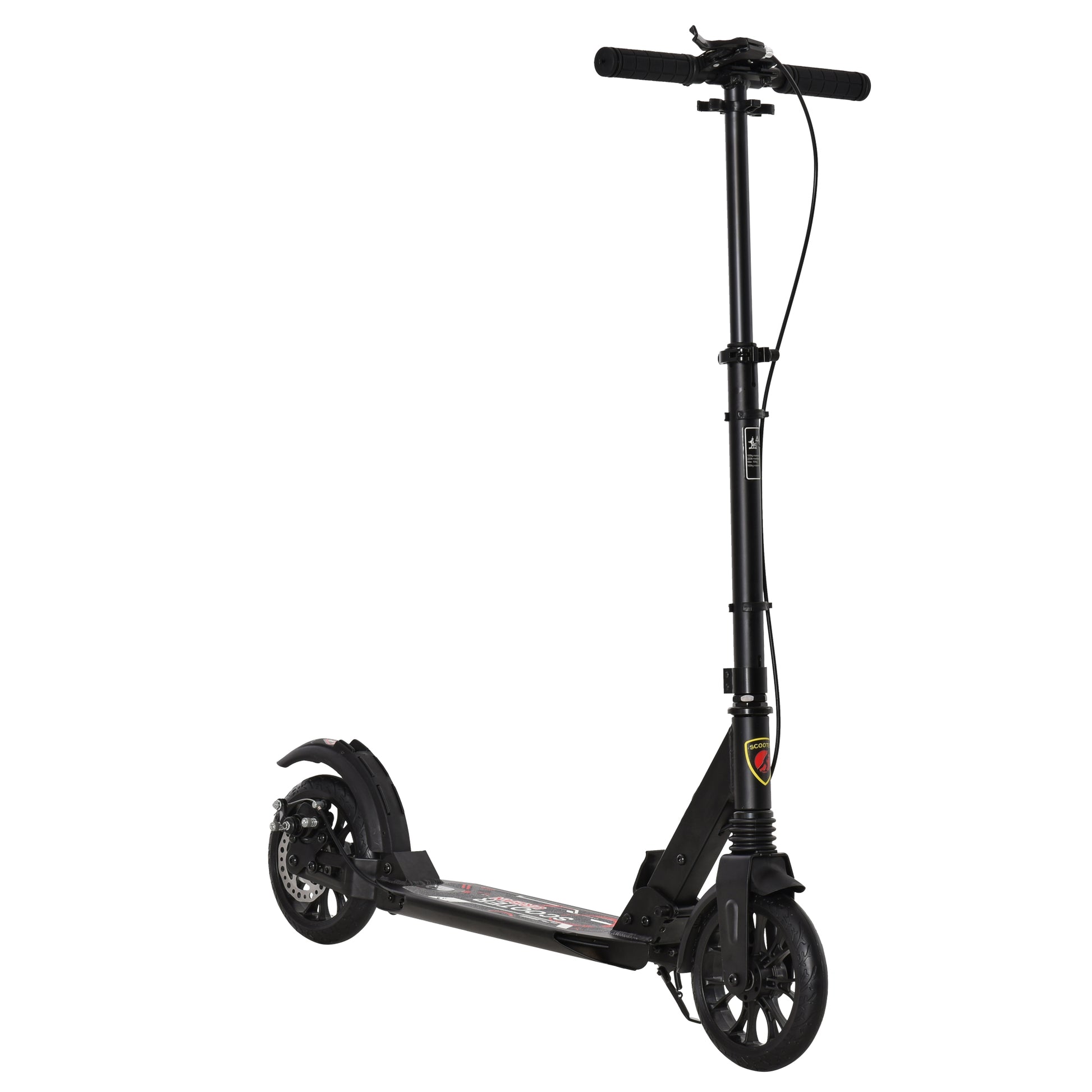 Photo of HOMCOM Adult Teens Kick Scooter Foldable Height Adjustable Aluminium Ride On Toy for 14+ w/ Rear Wheel & Hand Brake, 200mm Big Wheels, Shock Mitigation System - Black in Black colour on a white background