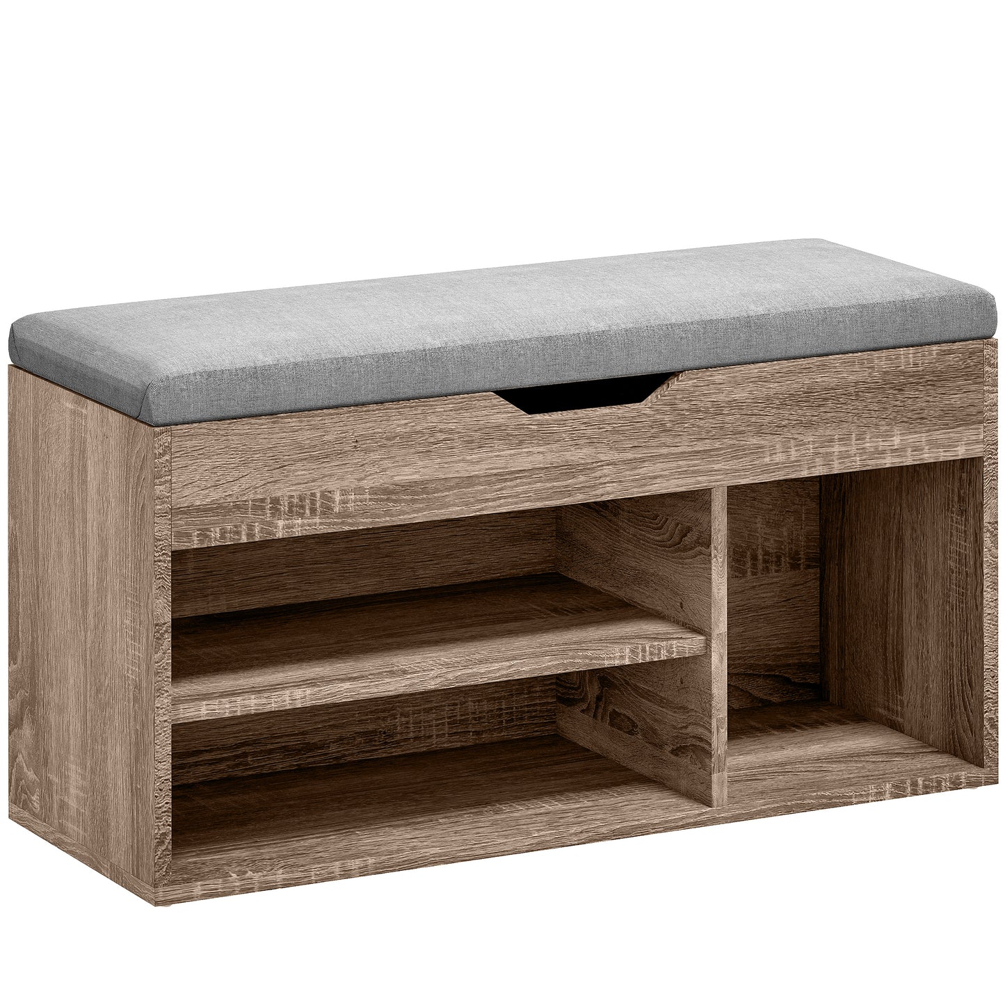 Photo of HOMCOM Shoes Cabinet Bench Hidden Storage Padded Seat Organiser Footwear Rack Hallway Grey Wood Grain in Grain colour on a white background