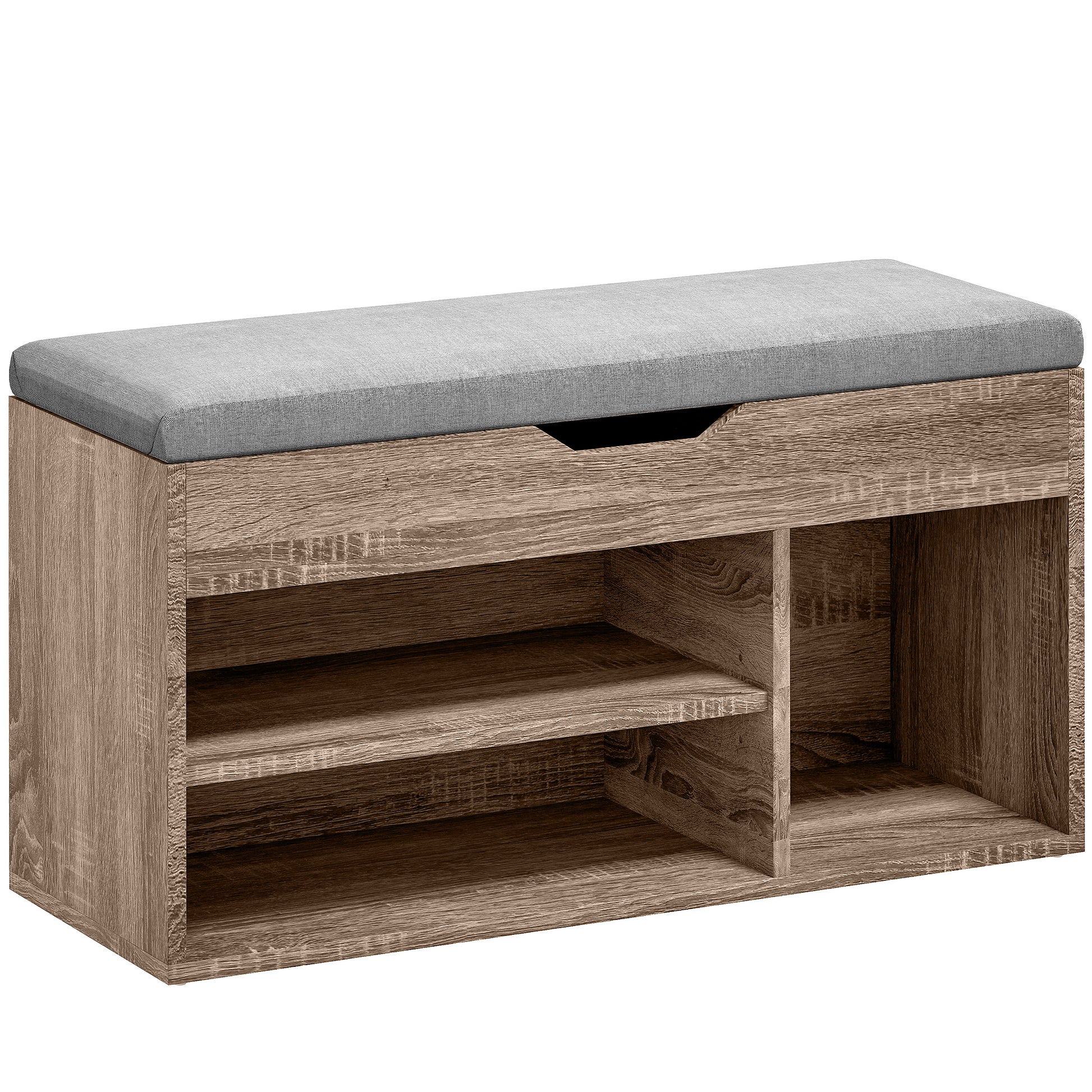 Photo of HOMCOM Shoes Cabinet Bench Hidden Storage Padded Seat Organiser Footwear Rack Hallway Grey Wood Grain in Grain colour on a white background