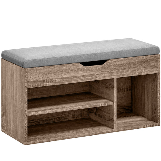 Photo of HOMCOM Shoes Cabinet Bench Hidden Storage Padded Seat Organiser Footwear Rack Hallway Grey Wood Grain in Grain colour on a white background