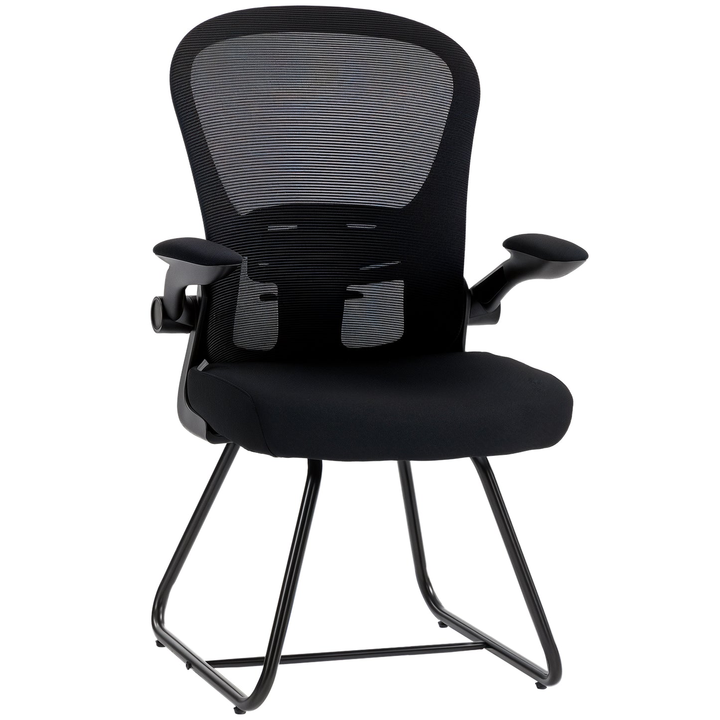 Photo of HOMCOM Reception Chair, Conference Meeting Office Chair with Flip-up Armrest, Mesh Backrest, Lumbar Support and Metal Base in Base colour on a white background