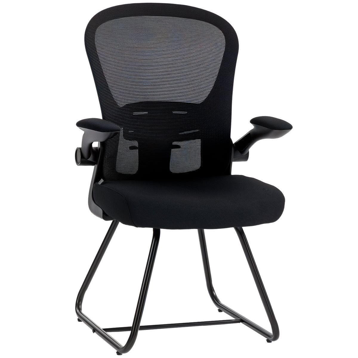 Photo of HOMCOM Reception Chair, Conference Meeting Office Chair with Flip-up Armrest, Mesh Backrest, Lumbar Support and Metal Base in Base colour on a white background