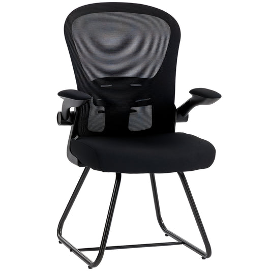 Photo of HOMCOM Reception Chair, Conference Meeting Office Chair with Flip-up Armrest, Mesh Backrest, Lumbar Support and Metal Base in Base colour on a white background