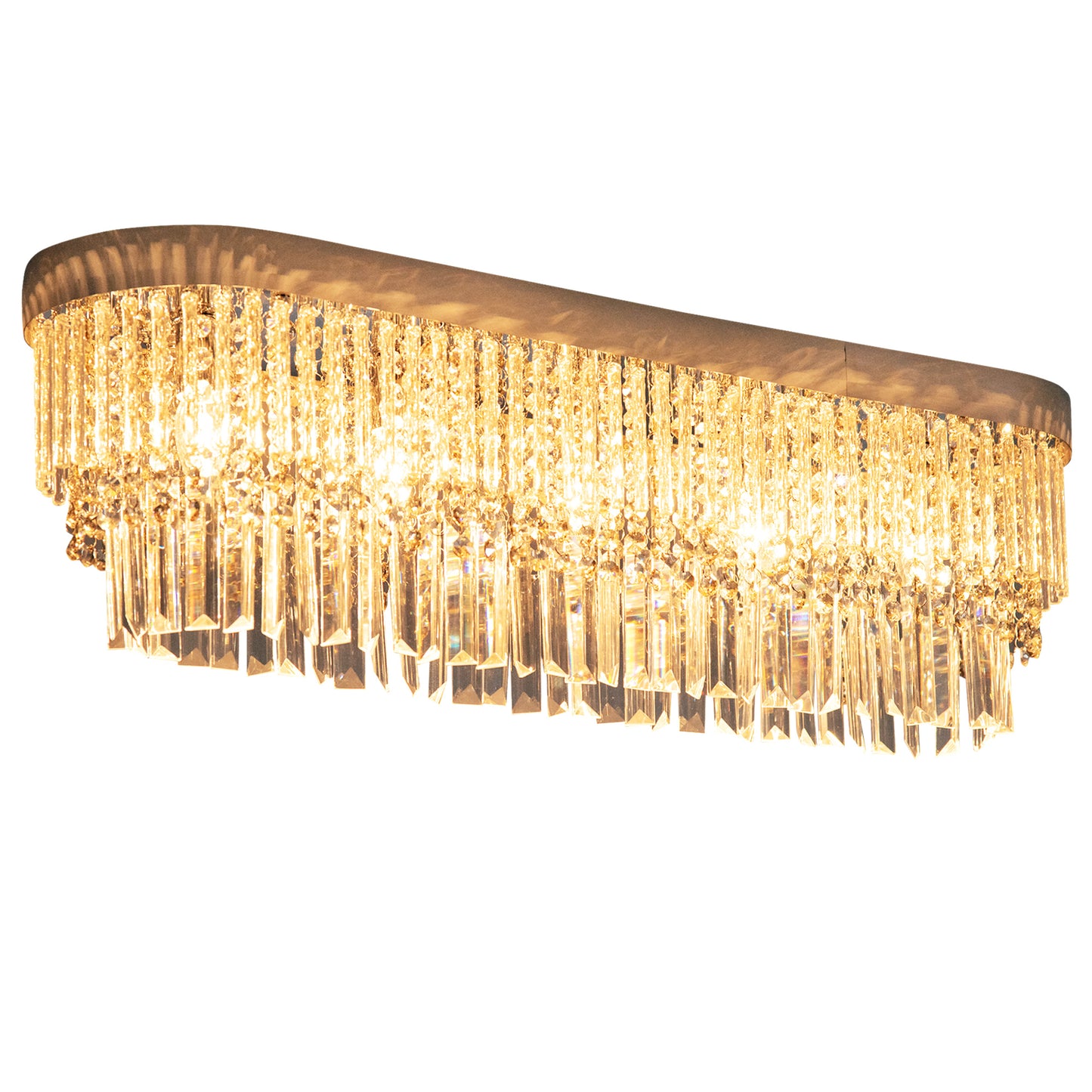 Photo of HOMCOM Modern Raindrop Crystal Chandelier, Round Rectangular hanging Ceiling Light, Linear Hanging Lighting with Stainless Steel Base, for Restaurant Kitchen Island Dining Room Hotel, Silver in Silver colour on a white background