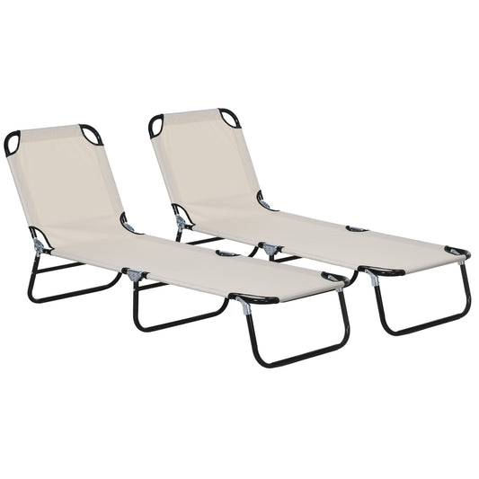 Photo of Outsunny Garden Sun Lounger, with Five-Position Back - Cream White in White colour on a white background