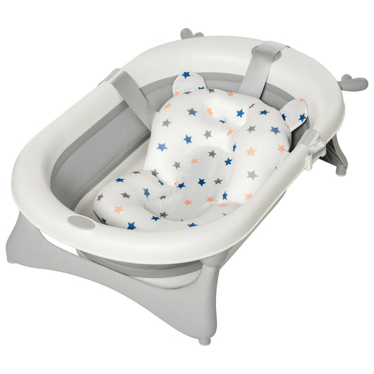 Photo of HOMCOM Foldable Baby Bathtub Set, Collapsible Bath Tub with Thermostatic Water Plug, Non-Slip Support, Cushion Pad, Drain Plugs, for Newborn to 3 Years - Offwhite in Offwhite colour on a white background