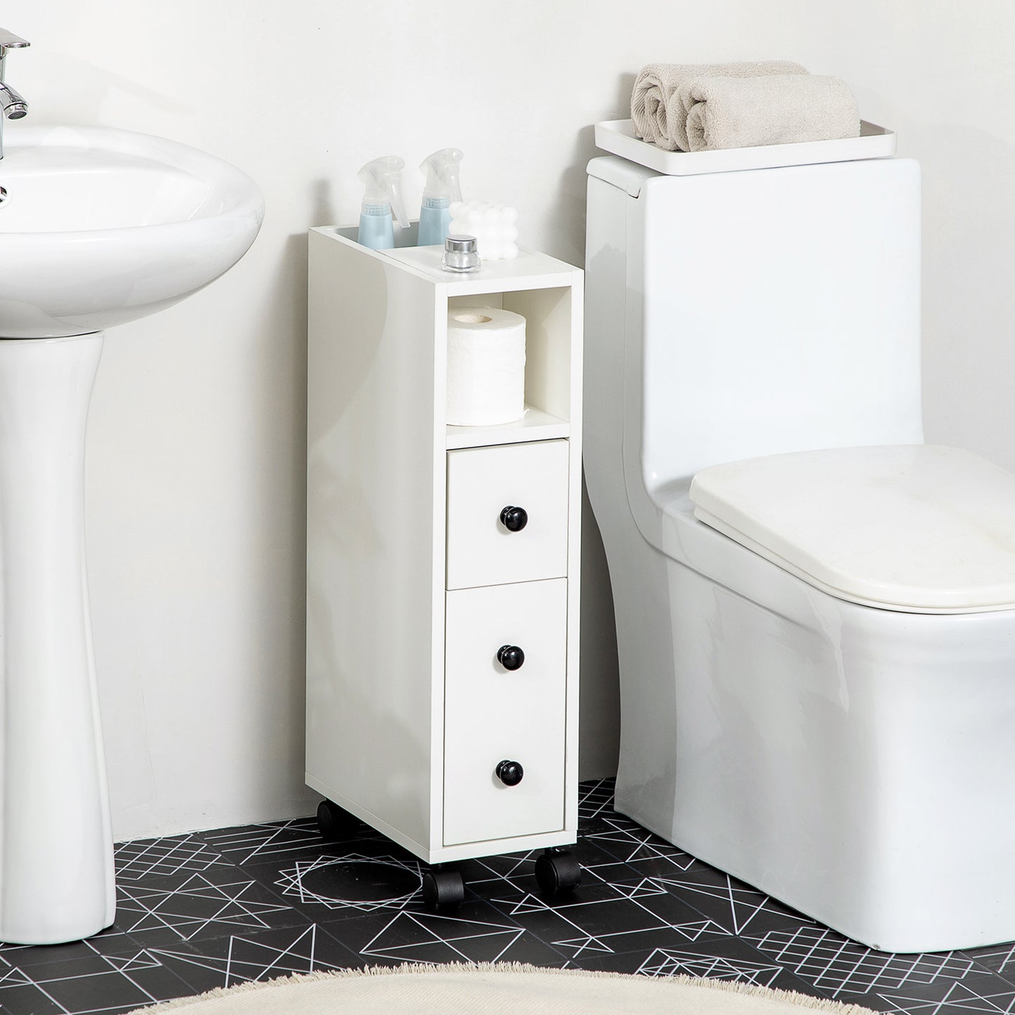 kleankin Slimline Bathroom Storage Cabinet - White