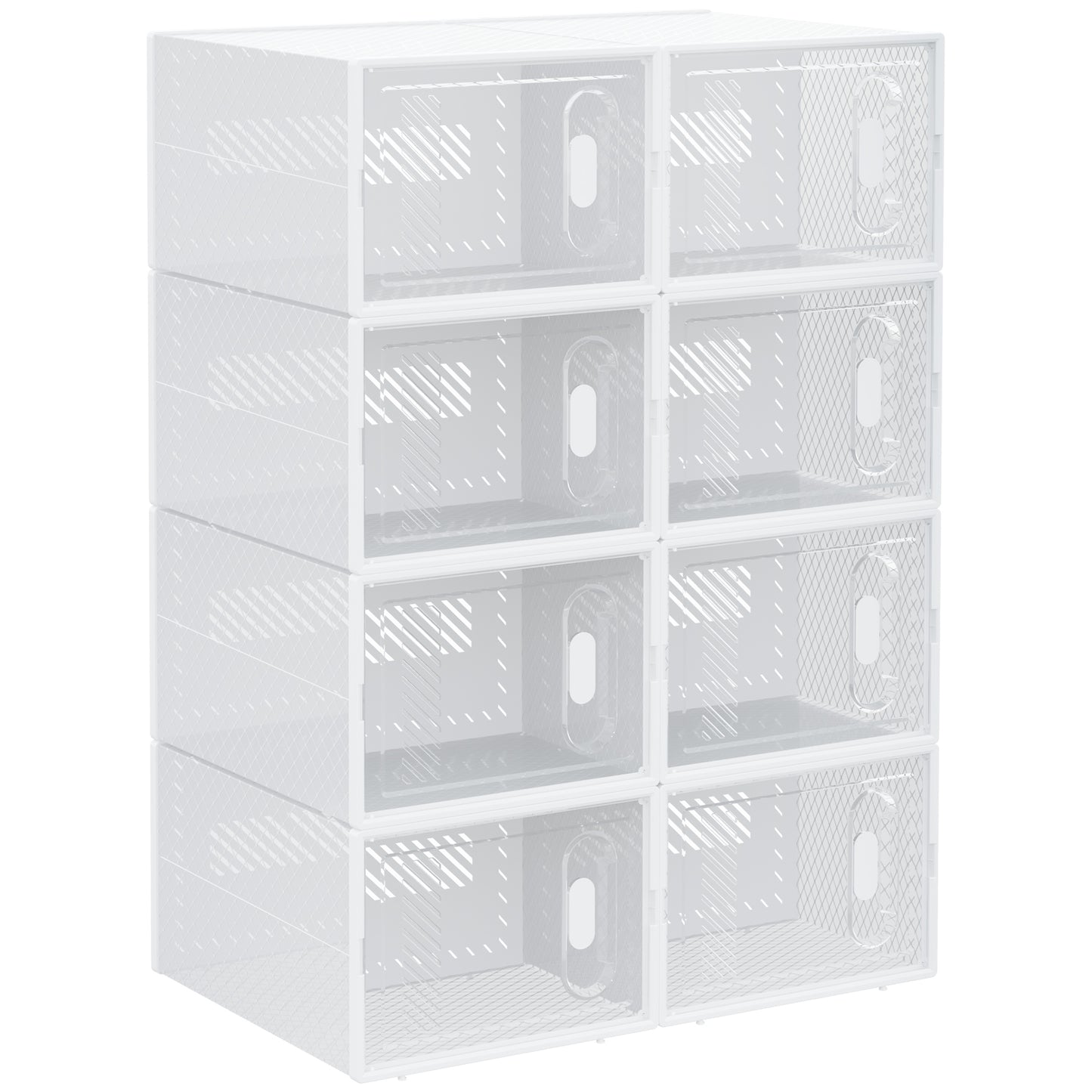 Photo of HOMCOM 8PCS Clear Shoe Box, Plastic Stackable Shoe Storage Box for UK/EU Size up to 8.5/43 with Magnetic Door for Women/Men, 25 x 35 x 19cm in 19cm colour on a white background