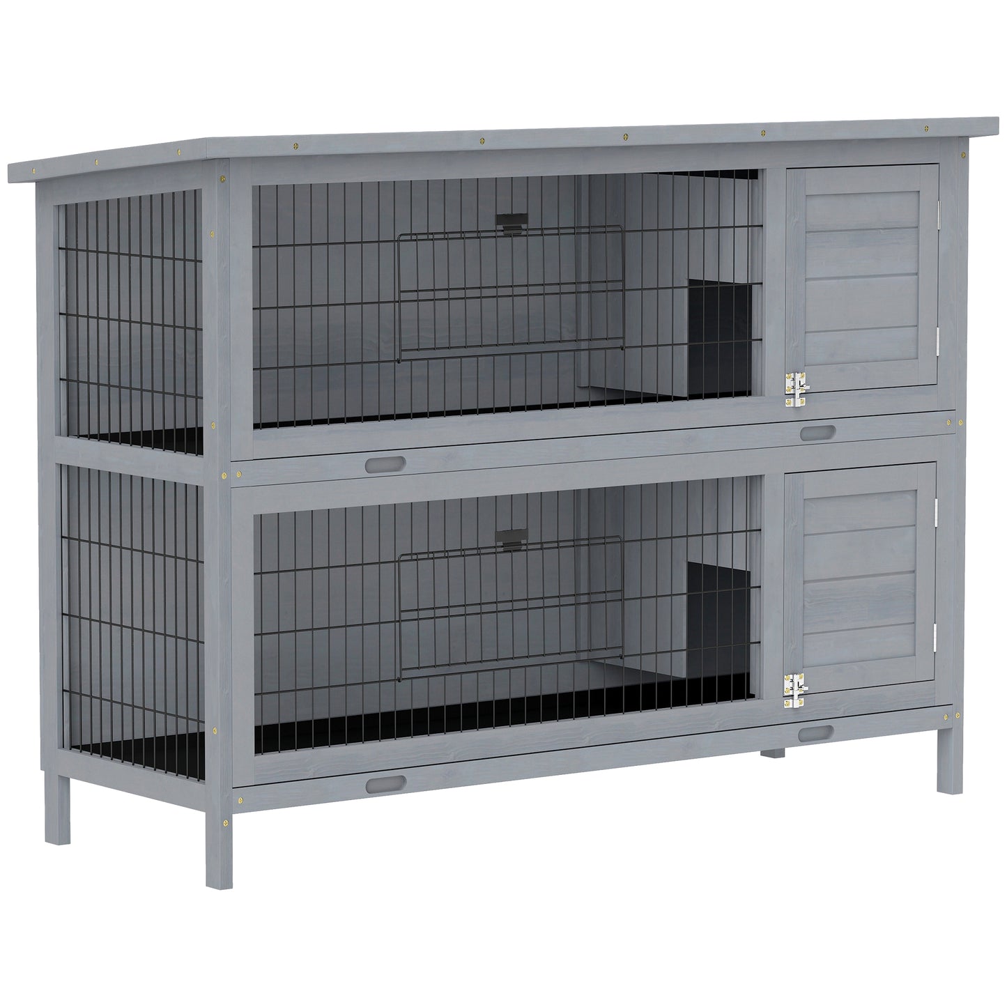 Photo of PawHut Rabbit Hutch Outdoor Guinea Pig Hutch Bunny Cage with No-Leak Trays, Divider, 136 x 50 x 93cm, Grey in Grey colour on a white background