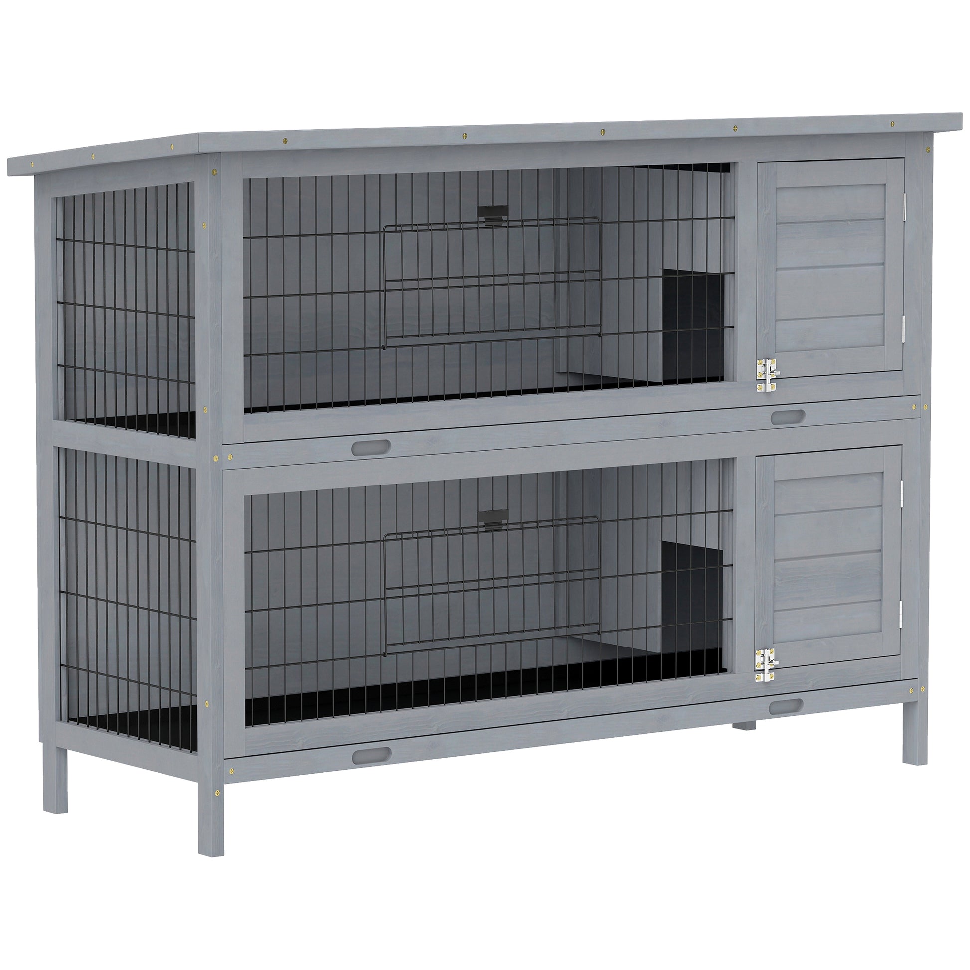 Photo of PawHut Rabbit Hutch Outdoor Guinea Pig Hutch Bunny Cage with No-Leak Trays, Divider, 136 x 50 x 93cm, Grey in Grey colour on a white background