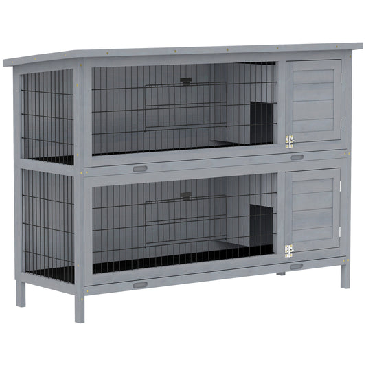 Photo of PawHut Rabbit Hutch Outdoor Guinea Pig Hutch Bunny Cage with No-Leak Trays, Divider, 136 x 50 x 93cm, Grey in Grey colour on a white background