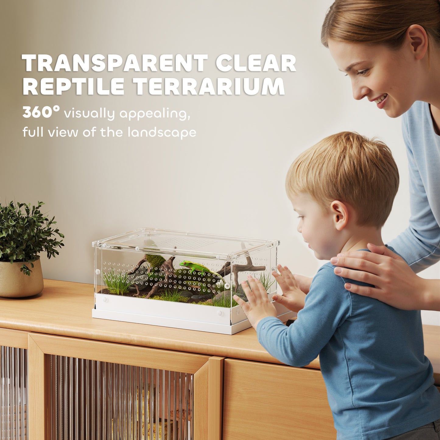 PawHut Acrylic Reptile Terrarium with Top Sliding Door, Vents,  for Snake, Frog, Spider, Gecko, Tarantula, 30 x 20 x 15 cm