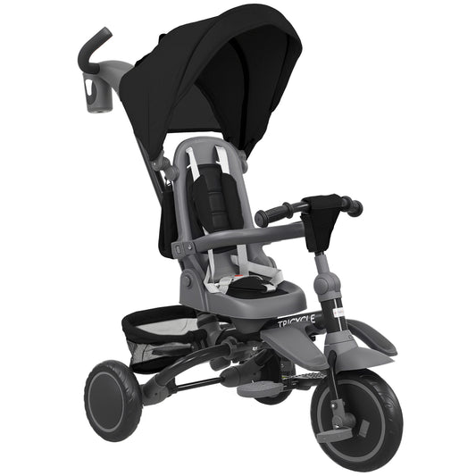 Photo of AIYAPLAY 6 in 1 Foldable Kids Trike with Adjustable Parent Handle & Canopy for Ages 1-5, Black in Black colour on a white background