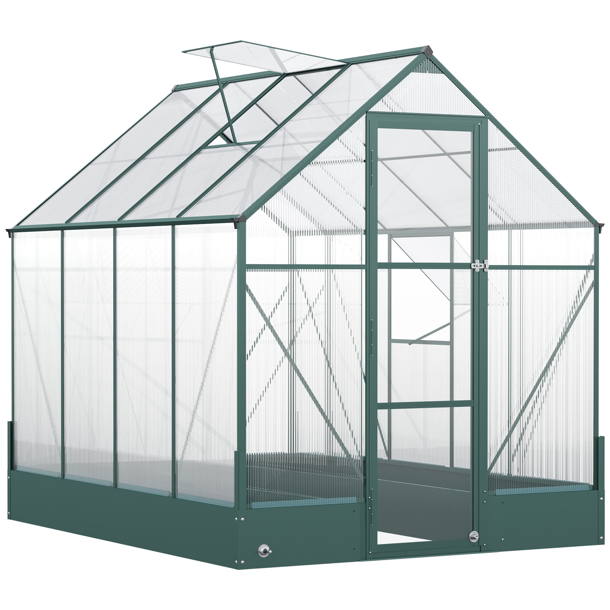 Photo of Outsunny 6x8 FT Polycarbonate Greenhouse with Base and Raised Bed, Walk-in Greenhouse with Aluminium Frame, Temperature Controlled Window, Foundation for Plants, Flowers, Vegetable in Vegetable colour on a white background