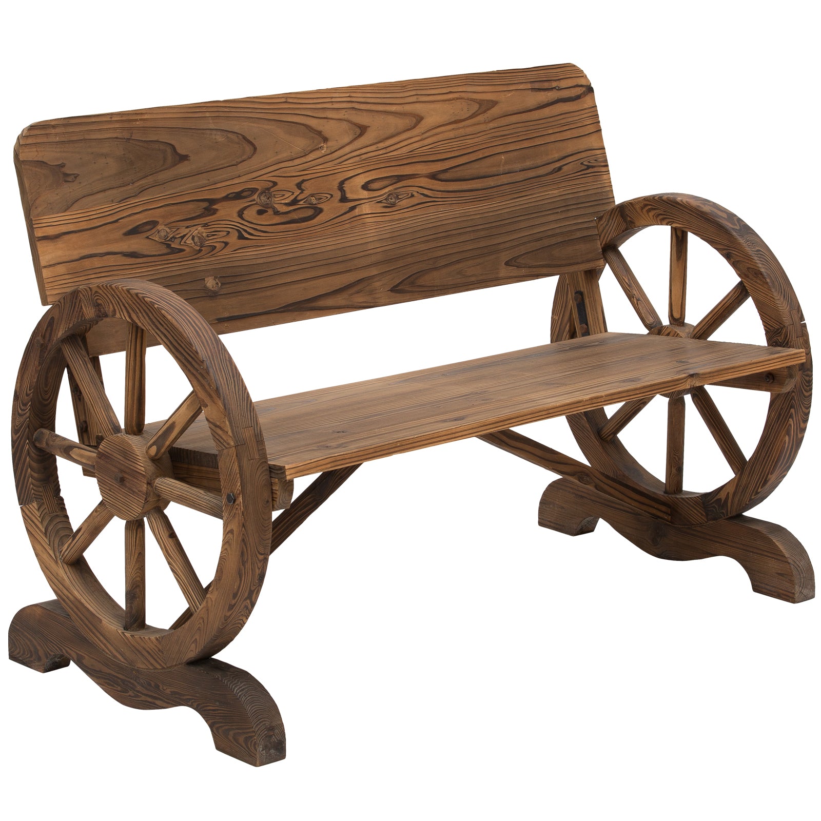 Photo of Outsunny Fir Wood 2-Seater Outdoor Garden Wagon Wheel Bench in Bench colour on a white background