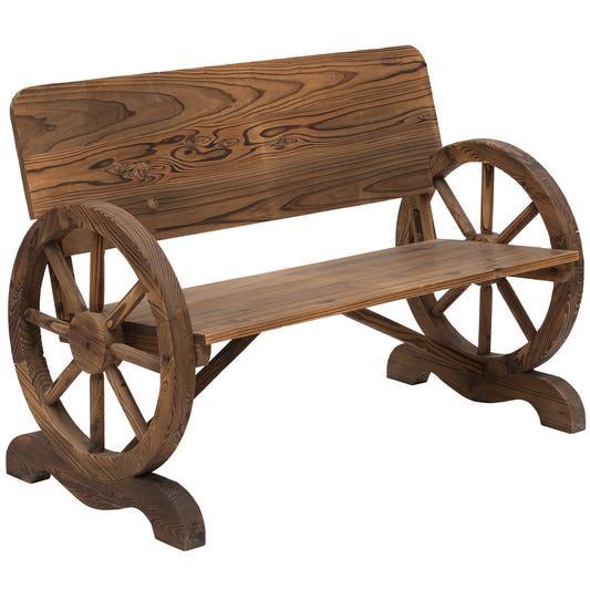 Photo of Outsunny Fir Wood 2-Seater Outdoor Garden Wagon Wheel Bench in Bench colour on a white background