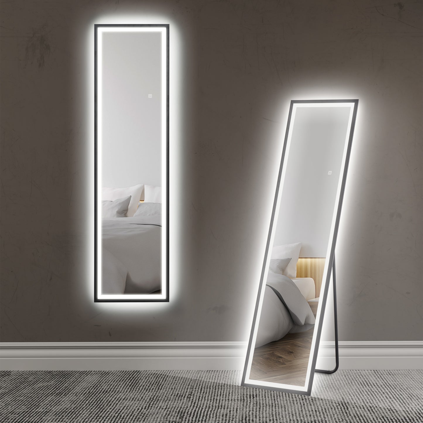 Photo of HOMCOM 150 x 40cm Full Length Mirror, with Adjustable Lights - Black in Black colour on a white background