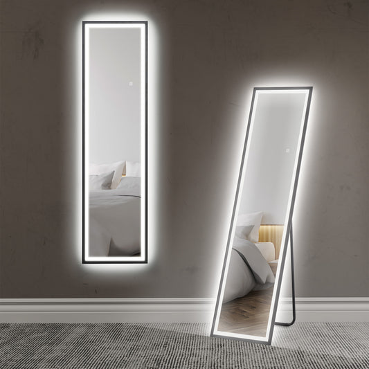Photo of HOMCOM 150 x 40cm Full Length Mirror, with Adjustable Lights - Black in Black colour on a white background