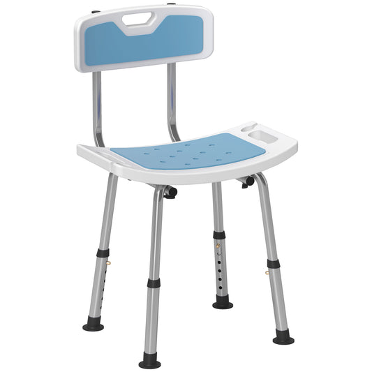 Photo of HOMCOM Shower Stool with Backrest, Height Adjustable Shower Chair with Anti-slip Foot Pads, Shower Head Holder, Light Blue in Blue colour on a white background