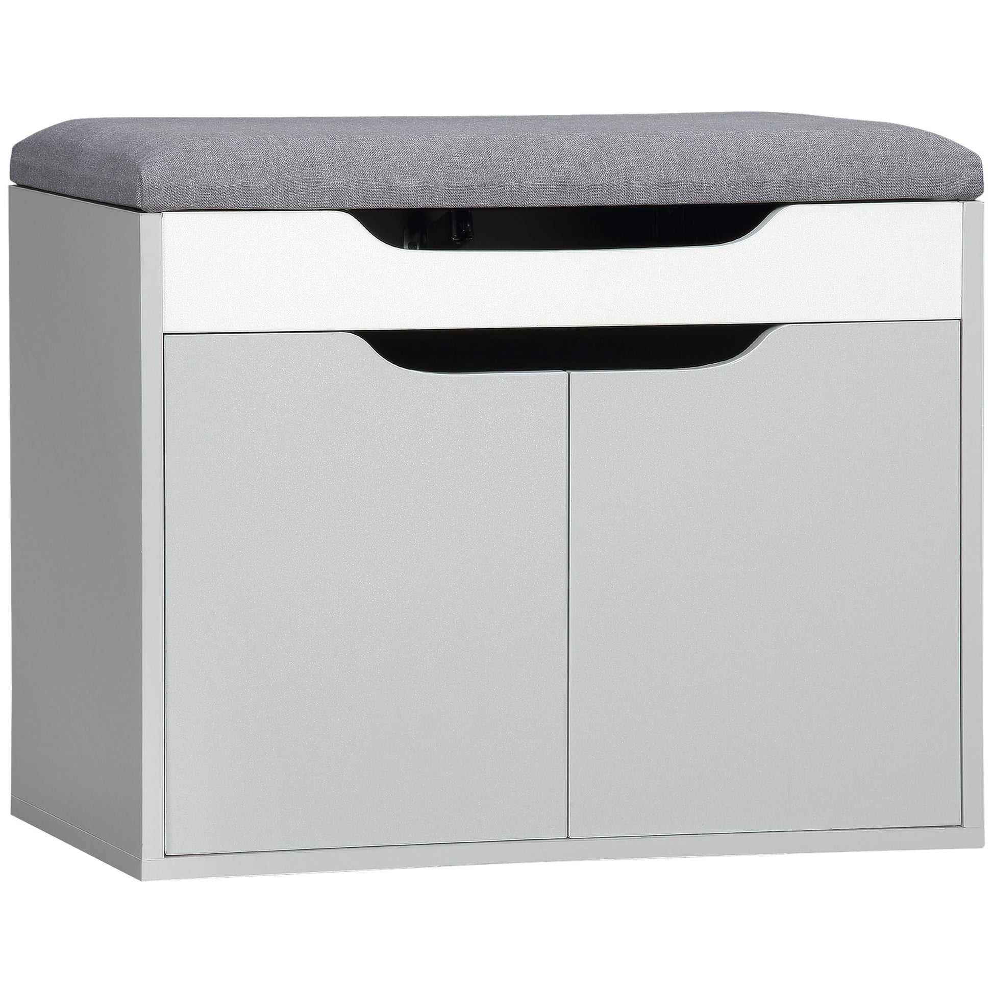 Photo of HOMCOM Shoe Bench with Cushion, Modern Storage Bench with Padded Seat, 2-tier Cabinet, Hidden Storage, Adjustable Shelf for Living Room and Entryway, Light Grey in Grey colour on a white background