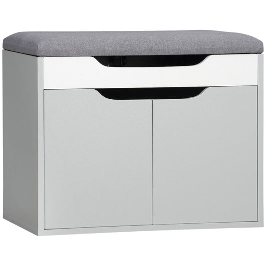 Photo of HOMCOM Shoe Bench with Cushion, Modern Storage Bench with Padded Seat, 2-tier Cabinet, Hidden Storage, Adjustable Shelf for Living Room and Entryway, Light Grey in Grey colour on a white background