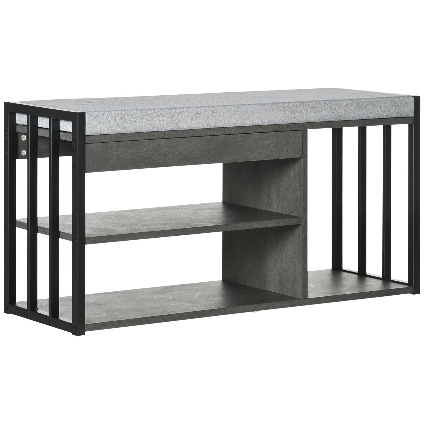 Photo of HOMCOM Shoe Storage with Seat, Upholstered Entryway Bench, Shoe Bench with 3 Open Shelves for Hallway, Grey in Grey colour on a white background