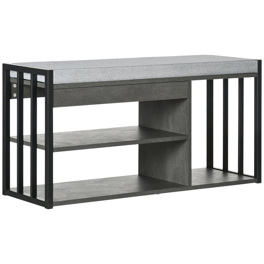 Photo of HOMCOM Shoe Storage with Seat, Upholstered Entryway Bench, Shoe Bench with 3 Open Shelves for Hallway, Grey in Grey colour on a white background