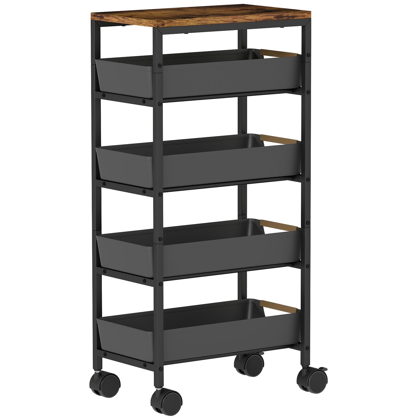 Photo of HOMCOM 5-Tier Storage Trolley on Wheels - Black in Black colour on a white background