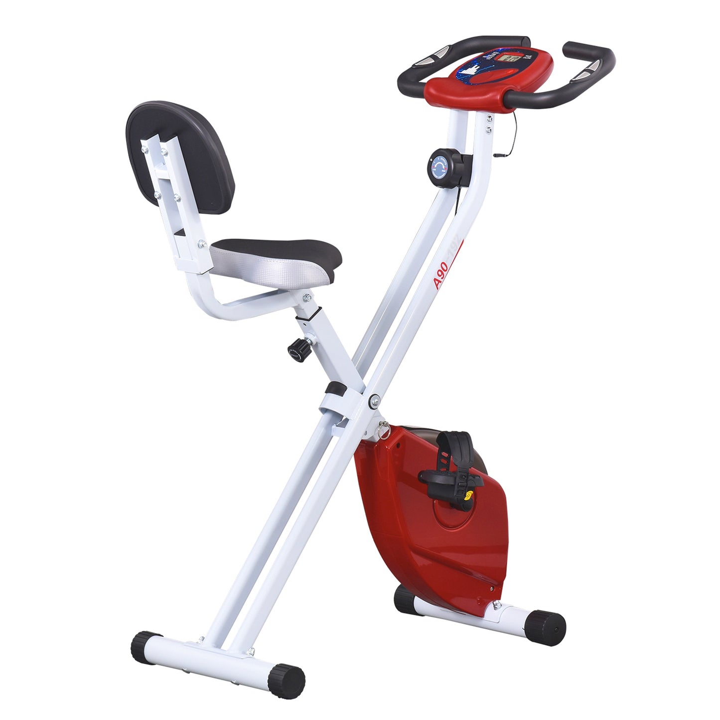 Photo of HOMCOM Folding Exercise Bike, Fitness Bicycle Indoor Trainer, Quiet 8-Level Magnetic Resistance, with LCD Monitor, Pulse Sensor and Wheels for Sport Maison and Cardio Training, Red in Red colour on a white background