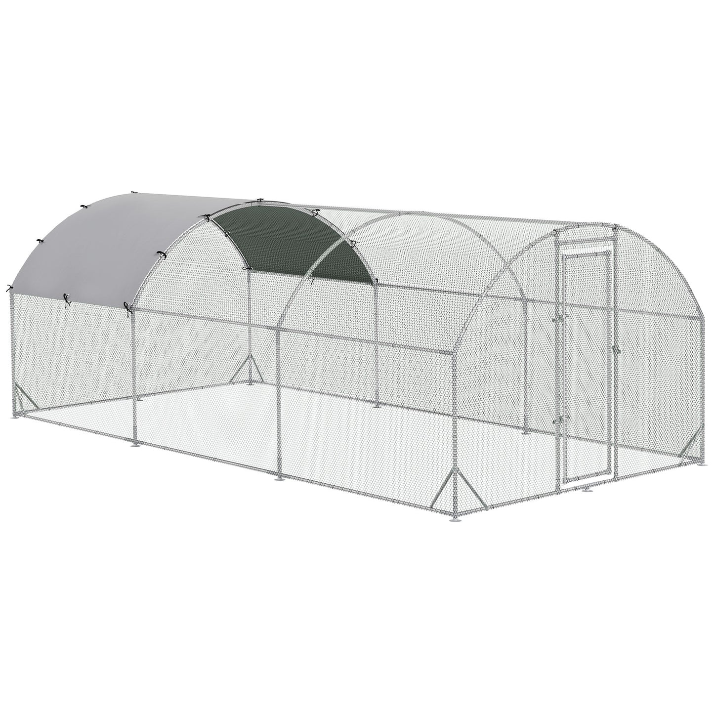 Photo of PawHut Large Galvanised Chicken Coop with Cover 5.7x2.8x2m Outdoor for Hens - Silver Grey in Grey colour on a white background