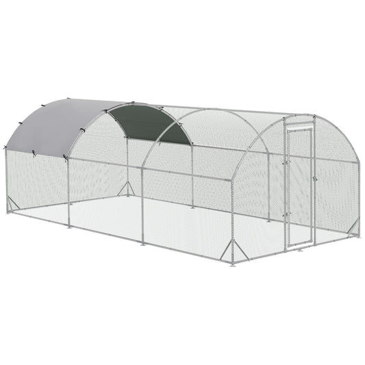 Photo of PawHut Large Galvanised Chicken Coop with Cover 5.7x2.8x2m Outdoor for Hens - Silver Grey in Grey colour on a white background