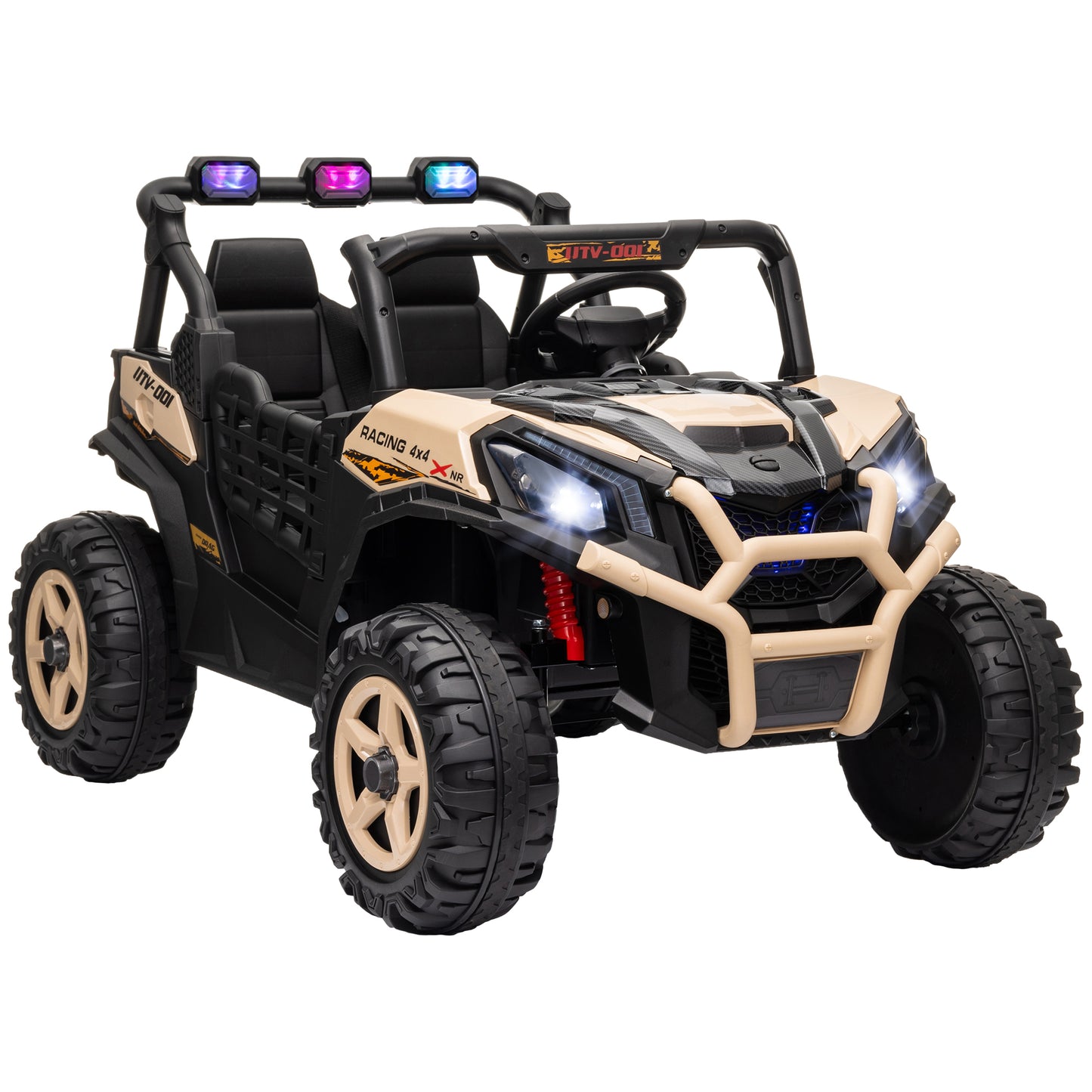 Photo of AIYAPLAY 24V 2 Seater Kids Electric Car with Remote Control, Suspension System,  Slow Start, 3 Speeds, for 3-8 Years, Khaki in Khaki colour on a white background