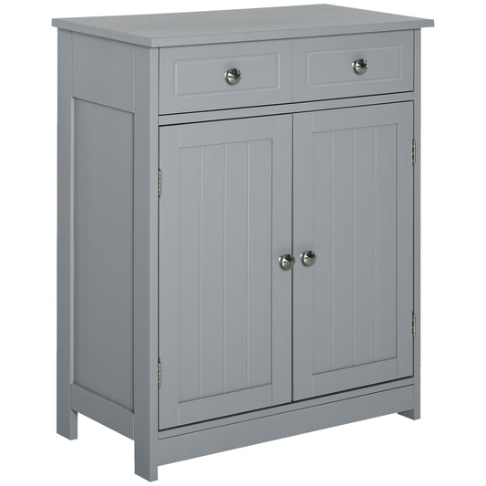 Photo of kleankin 75x60cm Freestanding Bathroom Storage Cabinet Unit w/ 2 Drawers Cupboard Adjustable Shelf Metal Handles Traditional Style Grey in Grey colour on a white background