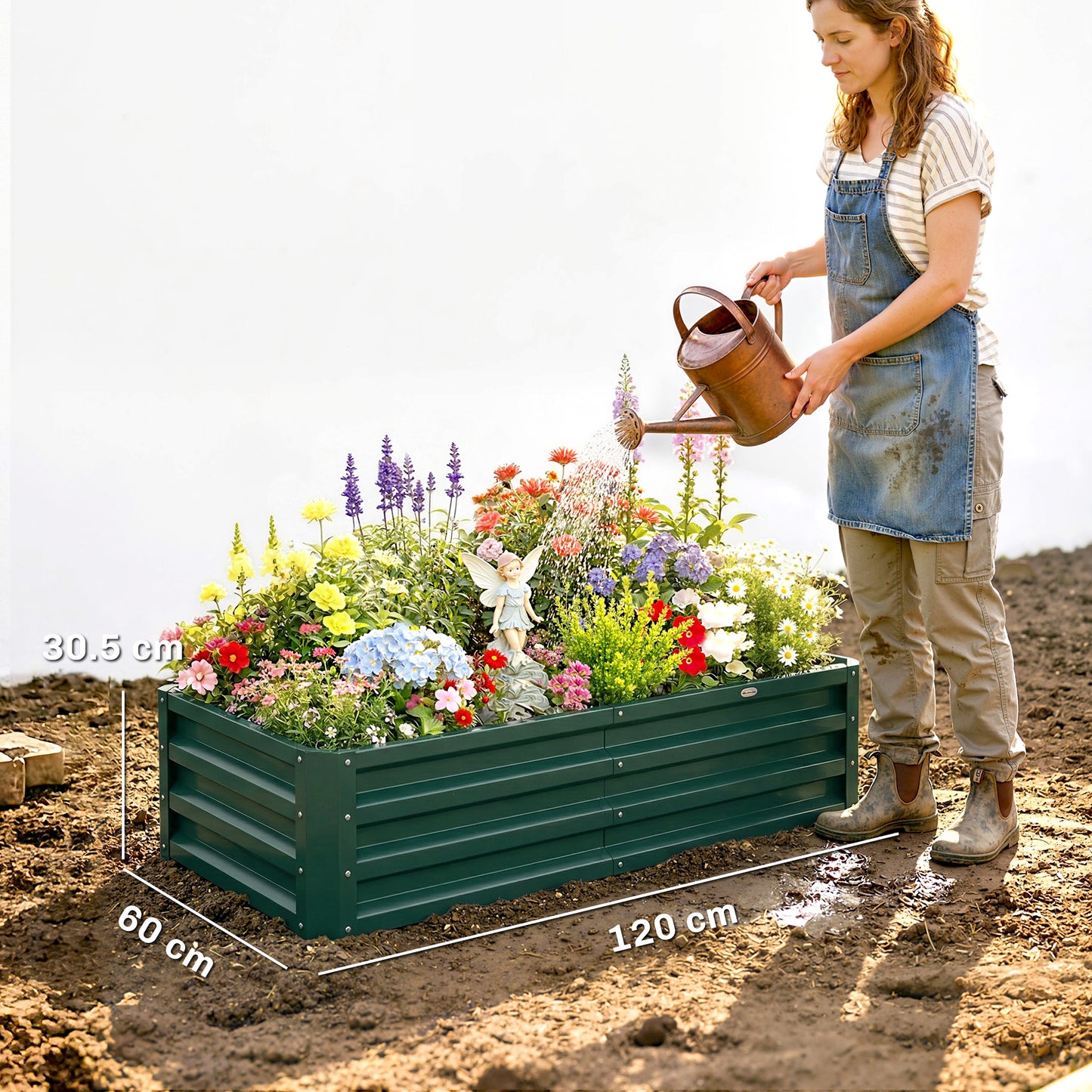 Outsunny Raised Beds for Garden, Galvanized Outdoor Planters, for Herbs and Vegetables, Use for Patio, Backyard, Balcony, Green